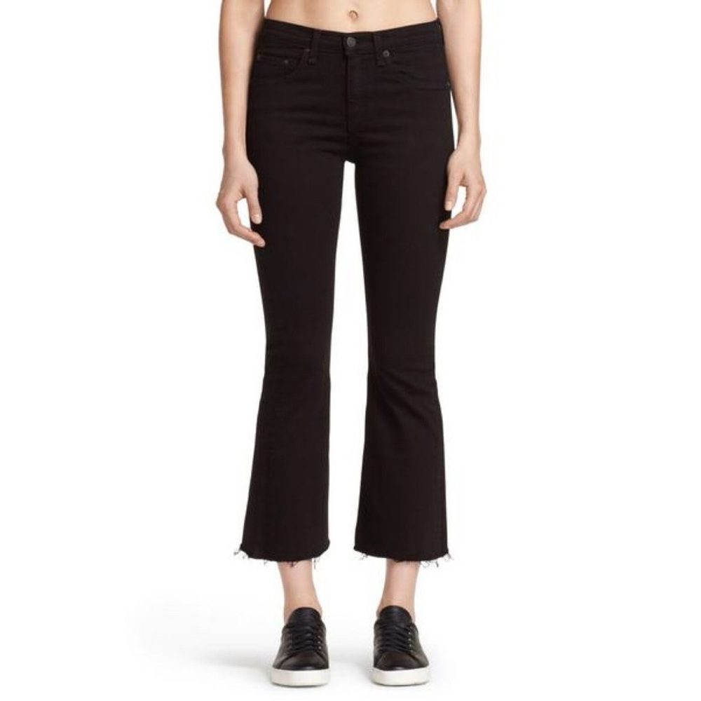 rag & bone Stiletto Boot Cut Jeans Black Raw Hem Size 25 Low Rise Y2K Org. $245